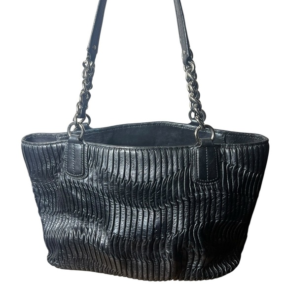 Coach Navy Pleated Shoulder Bag - Picture 2 of 5